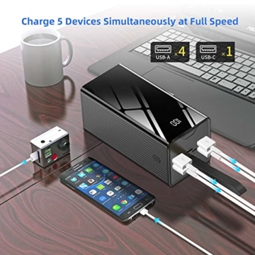 Power Bank 50000mah Fünf Ausgänge und DREI Eingänge 22,5W PD USB C Ultra-Schnitt-Kapazität Tragbares Ladegerät Kompatibel mit iPhone Samsung Huawei iPad Laptop und Mehr (Schwarz) - 2