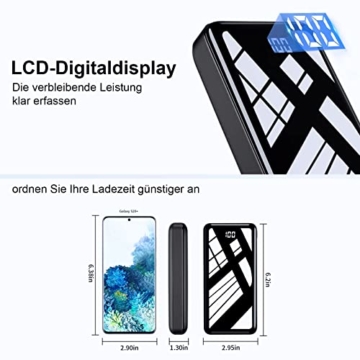 Powerbank 30000mAh Große Kapazität Batterie Schwarz - Bextoo Tragbares Ladegerät ​mit 2 USB Ausgängen und USB C Eingängen, LCD Display Externer Akku für iPhone, Samsung, Huawei Handy - 3