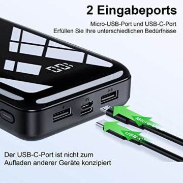 Powerbank 30000mAh Große Kapazität Batterie Schwarz - Bextoo Tragbares Ladegerät ​mit 2 USB Ausgängen und USB C Eingängen, LCD Display Externer Akku für iPhone, Samsung, Huawei Handy - 4