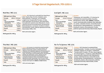 ration1 5 Tage Notvorrat Vegetarisch – vegetarische Hauptgerichte & Frühstück - ohne Kühlung 10 Jahre haltbar (MHD 08/2032) - Notfallnahrung lange haltbar - Lebensmittel Notration - 2