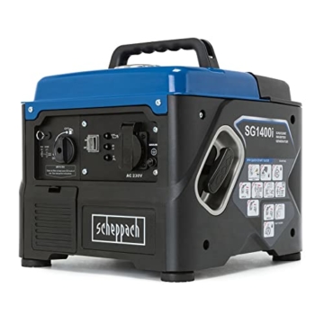 Scheppach Inverter SG1400i Benzin Stromerzeuger Stromgenerator Generator mit Invertertechnik | max. 800W Leistung | 56cm³ Hubraum | 1x 230V Steckdose - 1