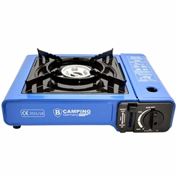 SENA Camping Gaskocher mit 4 Gaskartuschen Campingkocher 1-flammig max. Leistung 2,1 KW Farbe Blau oder Schwarz - 2