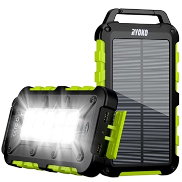 Solar Powerbank 20000 mAh, Tragbare Solar Ladegerät Power Bank mit 2 Ausgänge 10 LED-Lampe,Outdoor Wasserdichtem Power Bank Solarpanel Kompatibel für Smartphones, Tablets und mehr - 1