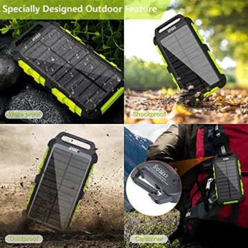 Solar Powerbank 20000 mAh, Tragbare Solar Ladegerät Power Bank mit 2 Ausgänge 10 LED-Lampe,Outdoor Wasserdichtem Power Bank Solarpanel Kompatibel für Smartphones, Tablets und mehr - 5