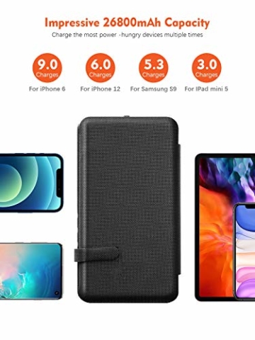 Solar Powerbank 26800mAh, elzle Solar Ladegerät mit 2 USB-Ausgangsport & 1 USB-Eingangsport, Outdoor Wasserfester Externer Akku mit 4 Solarpanels und Taschenlampe Für Smartphones Tablets Camping - 2