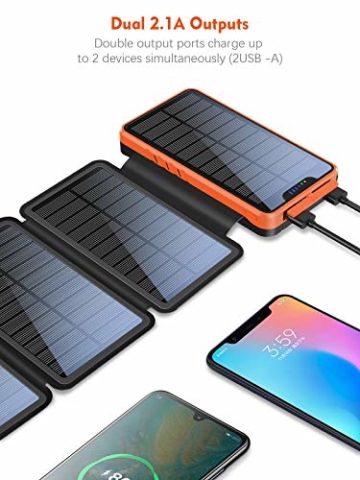 Solar Powerbank 26800mAh, elzle Solar Ladegerät mit 2 USB-Ausgangsport & 1 USB-Eingangsport, Outdoor Wasserfester Externer Akku mit 4 Solarpanels und Taschenlampe Für Smartphones Tablets Camping - 5