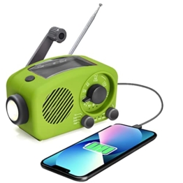 Solar Radio, Kurbelradio AM/FM Wiederaufladbare Dynamo Radio Wasserdicht LED Dynamo Lampe Powerbank f¨¹r Wandern,Camping,Ourdoor,Notfall - 1