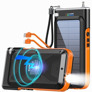 Solar Radio Powerbank 20000mAh Wireless FM Weather Radio Charger Portable Outdoor External Battery mit 5 Ausgängen Kompatibel mit Allen Smartphones, Tablets und USB-Geräten - 1