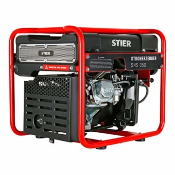 STIER Stromerzeuger SNS-350, Strom Generator, 13l Tankvolumen, 38 Kg, Stromerezuger leise mit 69 dB(A), 4-Takt Motor, Inverter Stromaggregat, mit Ölsensor, Laufzeit bis zu 8 Stunden, max. 3500 W - 5