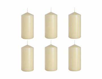 Stumpenkerzen Elfenbein Säulenkerzen Blockkerzen, Durchmesser 6 cm, Höhe 12 cm, geruchsneutral, lange Brenndauer 38h, Set 6 Stück (1 Box) - 1