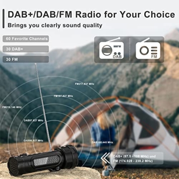Taschenlampe Kurbel Campinglampe, DAB/DAB+/UKW Kurbelradio, Notfallradio mit 3000mAh Wiederaufladbare Powerbank,USB-Handy-Lader,SOS Alarm,Solar Radio für Camping Ourdoor - 3