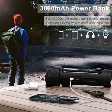 Taschenlampe Kurbel Campinglampe, DAB/DAB+/UKW Kurbelradio, Notfallradio mit 3000mAh Wiederaufladbare Powerbank,USB-Handy-Lader,SOS Alarm,Solar Radio für Camping Ourdoor - 6