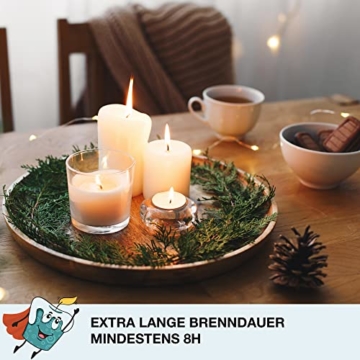 Teelichter 30 Stück, Extra Lange Brenndauer 8h gesamt 240h, Sicher in der Anwendung, Hülle feuerfest aus Aluminium, flackerarm und rußarm, RAL geprüft - 5