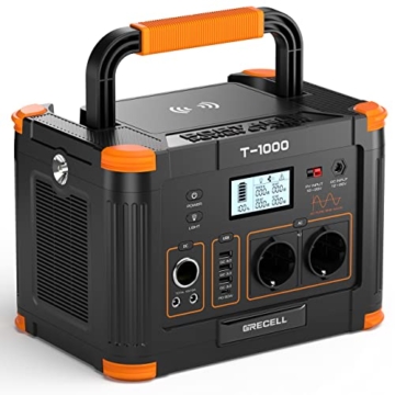 Tragbare Powerstation 1000W 999Wh Solargenerator, 10-Anschlüsse Mobile Stromerzeuger für Draußen, 2 AC-Anschlüsse, 60W USB-C PD Port, LED Licht für Camping, Stromversorgung mehrerer Geräte - 1