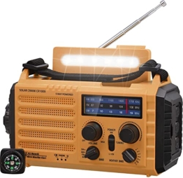 Tragbare Solar Radio, Notfall Radio mit Kurbel, Dynamo Wetter AM/FM/SW Radio,4000mAh Wiederaufladbare Powerbank,USB-Handy-Lader,LED Taschenlampe & Leseleuchte,SOS Alarm,Kompass für Camping Ourdoor - 1