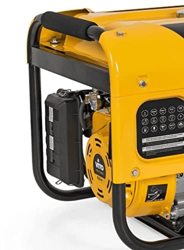 VITO 3kVA 2.5kw Dauerleistung 2700 Watt max. Benzin Stromerzeuger 6.5PS, 16A, 2x230V, Lpa 69dB, 15l Tank, Camping Generator, AVR, Ölsensor, Laufzeit bis zu 13h Notstromaggregat (2.5kW 230V) - 2