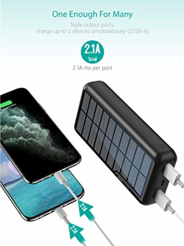 xiyihoo Powerbank Solar 30000mAh, Solar Ladegerät, Dual USB-Ausgang und USB-C-Eingang Externer Akku für Aktivitäten im Freien, Kompatibel mit iPhone, Samsung, iPad, und Andere Smartphones - 2