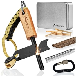 BERGKVIST® Feuerstahl Survival Set GNISTA (17-TLG.) - XXL Outdoor Ausrüstung zum Feuer Machen - Magnesium Feuerstein, Feueranzünder, Zunder, Notfall-Pfeife, Blasrohr & mehr - 1