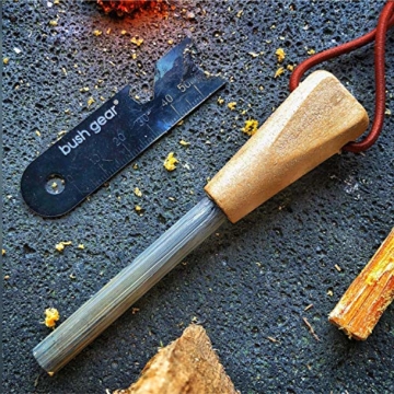 BUSHGEAR Woodz - Feuerstahl mit Handmade Griff - 8, 10 oder 12 mm Dicke - Traditioneller Feuerstarter für Outdoor und Bushcraft Abenteuer (Normal) - 6