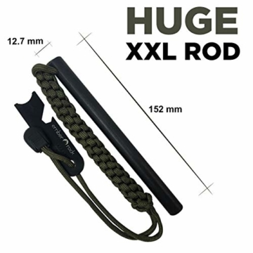 Ember Rock XXL Feuerstahl Feuerstarter - Riesiger Survival Ferrocerium Stab 152mm x 12,7mm - Paracord Lanyard mit Multi Tool Schaber - 2