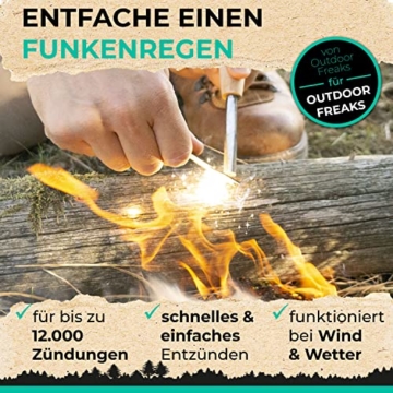 freigeist Feuerstahl | Feuerstein mit Handgefertigtem Holzgriff für noch besseren Funkenflug | Firestarter | Feuerstarter + Zunder für Feuerstahl Outdoor + Paracord + Notfallpfeife + Beutel - 2