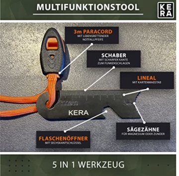 KERA® Feuerstahl Set | XXL Feuerstarter + Tragetasche + Blasrohr + Kienspan | Extrem Starker Funkenflug | Feuerstein für Outdoor, Survival, Bushcraft | Geschenk - 4