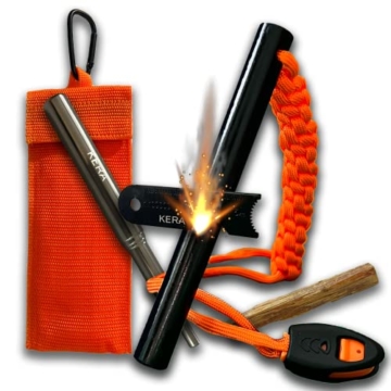 KERA® Feuerstahl Set | XXL Feuerstarter + Tragetasche + Blasrohr + Kienspan | Extrem Starker Funkenflug | Feuerstein für Outdoor, Survival, Bushcraft | Geschenk - 1