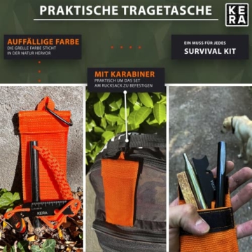 KERA® Feuerstahl Set | XXL Feuerstarter + Tragetasche + Blasrohr + Kienspan | Extrem Starker Funkenflug | Feuerstein für Outdoor, Survival, Bushcraft | Geschenk - 7