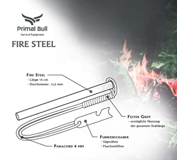 Primal Bull Feuerstahl mit Paracord Griff - 15 cm lang, Ø12,7 mm - Extreme Funken, Firesteel Outdoor Feuerstarter Survival Gear XXL - 6