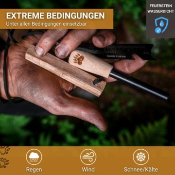 Survival Feuerstein - Feuerstahl XL 10mm - Über 15 000 Anwendungen - Hochwertiges Ferrocerium - Feuerstarter mit Feueranzünder Set für Outdoor, Bushcraft - 5