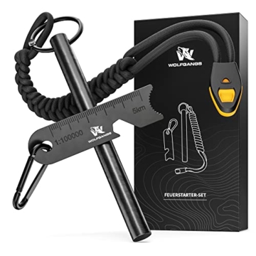 WOLFGANGS Feuerstahl Outdoor XXL - Feuerstein Survival mit extra starkem Paracord - Outdoor Feuerstarter Survival - Outdoor Firestarter extrem langlebig - Starker Funkenflug Feuer bei jedem Wetter - 1