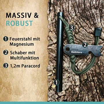 130mmx13mm Feuerstarter Feuerstein Firesteel Set mit Paracord + Schaber für Outdoor Camping (Schwarz) - 3