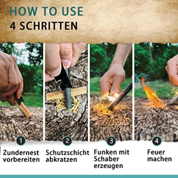 130mmx13mm Feuerstarter Feuerstein Firesteel Set mit Paracord + Schaber für Outdoor Camping (Schwarz) - 6