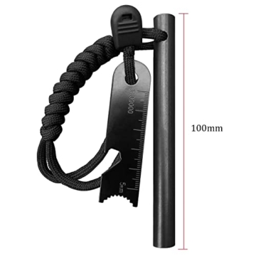 Aoufottes Schwarz Feuerstahl,Feuerstarter-Dicker (Ø10mm),Feuerstein Survival,Feuerstab Feuerschläger mit Magnesiumstab in Premiumqualität in Premiumqualität für Outdoor Camping, Survival (10mm) - 2