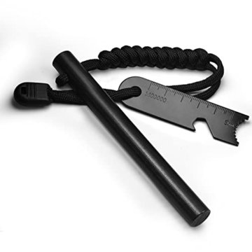 Aoufottes Schwarz Feuerstahl,Feuerstarter-Dicker (Ø10mm),Feuerstein Survival,Feuerstab Feuerschläger mit Magnesiumstab in Premiumqualität in Premiumqualität für Outdoor Camping, Survival (10mm) - 1