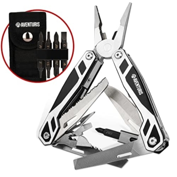 AVENTURIS® Multitool Werkzeug Edelstahl, Survival outdoor Messer perfektes Camping Zubehör, Tolles 21 in1 Multifunktionsmesser mit u.a. Zange, Säge und Schraubendreher zum Reparieren oder auf der Jagd - 1