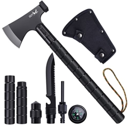 Axt Survival 9 in 1, Camping Axt Groß, Multitool Axt mit Hammerscheide Pfeife, Scharfe Outdoor Camping Beil, Bushcraft Axt, Cooles schwarzes Axt Set, Spaltaxt für Wandern, Backpacking, Jagd, Outdoor - 1