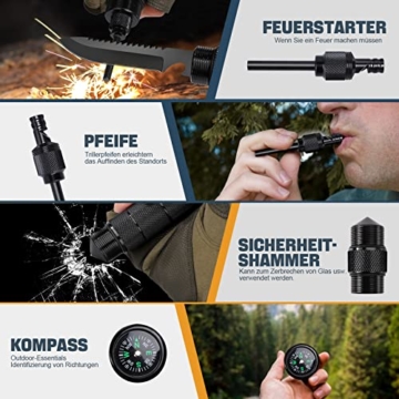 Axt Survival 9 in 1, Camping Axt Groß, Multitool Axt mit Hammerscheide Pfeife, Scharfe Outdoor Camping Beil, Bushcraft Axt, Cooles schwarzes Axt Set, Spaltaxt für Wandern, Backpacking, Jagd, Outdoor - 6