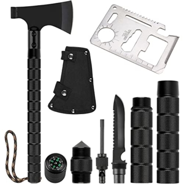 Axt Survival 9 in 1, Outdoor Axt Multitool Axt Campingã¤xte Taktische Axt überlebensmesser Faltbar und Tragbar Survival Axt Spaltaxt zum Wandern, Backpacking, Jagen, Outdoor - 1