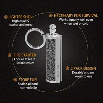 BIASTNR Permanent Match Matchstick Fire Starter 2 Pack, Dragon's Breath Immortal Lighter with Keychain, Kerosin, nachfüllbares Feuerzeug für Camping Wandern - 3