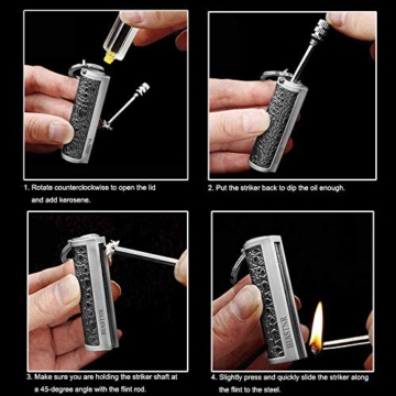 BIASTNR Permanent Match Matchstick Fire Starter 2 Pack, Dragon's Breath Immortal Lighter with Keychain, Kerosin, nachfüllbares Feuerzeug für Camping Wandern - 7