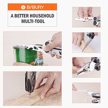 BIBURY 18 in 1 Taschenwerkzeug, Titan-Griff Design Multi-Tool, Faltbares Multitool Edelstahl, Multifunktionale Zange mit Notfallhammer, Schraubendreher, Säge ideal für Camping, Reparieren - 3
