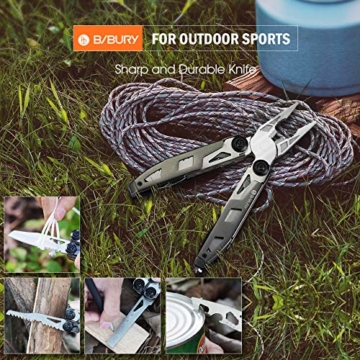 BIBURY 18 in 1 Taschenwerkzeug, Titan-Griff Design Multi-Tool, Faltbares Multitool Edelstahl, Multifunktionale Zange mit Notfallhammer, Schraubendreher, Säge ideal für Camping, Reparieren - 4