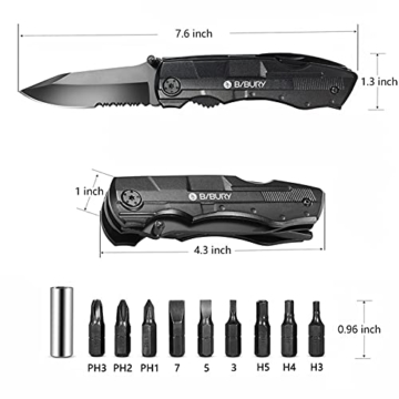 BIBURY 5-in-1 Multifunktionsmesser, Faltbares Multi-Tool Taschenmesser, Multifunktions Taschenwerkzeug in Langlebigem Schwarzen Edelstahl mit Zange Schraubendreher für Outdoor Camping - 3
