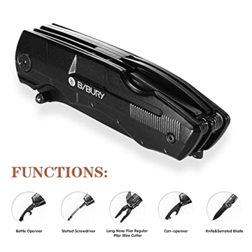 BIBURY 5-in-1 Multifunktionsmesser, Faltbares Multi-Tool Taschenmesser, Multifunktions Taschenwerkzeug in Langlebigem Schwarzen Edelstahl mit Zange Schraubendreher für Outdoor Camping - 4