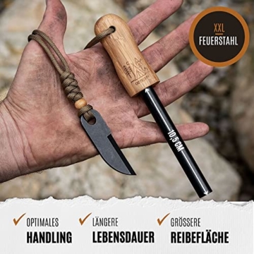 Camp Buddy „Bamboo“ Feuerstahl XXL - Magnesium Feuerstein - Extrem Starker Funkenflug + Holzgriff & Schaber für die Survival Ausrüstung - Feuerstarter für Outdoor & Camping - 2