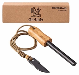 Camp Buddy „Bamboo“ Feuerstahl XXL - Magnesium Feuerstein - Extrem Starker Funkenflug + Holzgriff & Schaber für die Survival Ausrüstung - Feuerstarter für Outdoor & Camping - 1