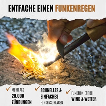 Camp Buddy „Bamboo“ Feuerstahl XXL - Magnesium Feuerstein - Extrem Starker Funkenflug + Holzgriff & Schaber für die Survival Ausrüstung - Feuerstarter für Outdoor & Camping - 4