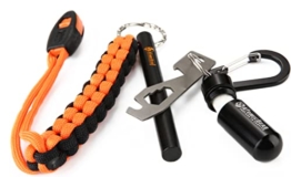 Feuerstahl Outdoor - Feuerstarter mit Zunder - Feuerstein Survival Kit für Outdoor-Ausrüstung - Feuerstahl Set inklusive Paracord und Notpfeife - Prepper Ausrüstung - 1