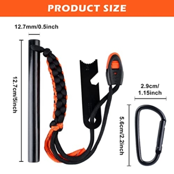 Feuerstahl XXL - Feuerstein Survival - Magnesium Feuerstarter mit Paracord - Feuerstahl Outdoor - EXTREM Starker Funkenflug + Notfallpfeife - Stahlschabermit Skalamit Flaschenöffner - 2